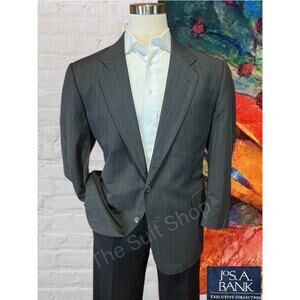 Jos A Bank 48R Gray Subtle Blue Red Stripe Blazer Casual Sport Coat Virgin Wool